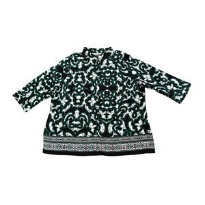 Alia Plus 20W Resort Boho Tribal Print Blouse Womens Green 3/4 Sleeve Button Up